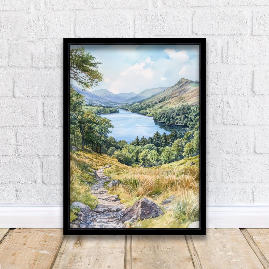 Coniston Water Watercolor Landscape Art Print, UK