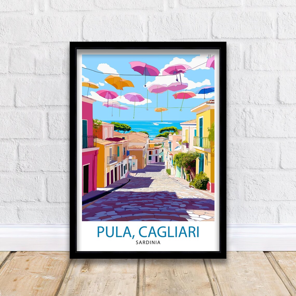 Pula and Cagliari Sardinia Travel Poster