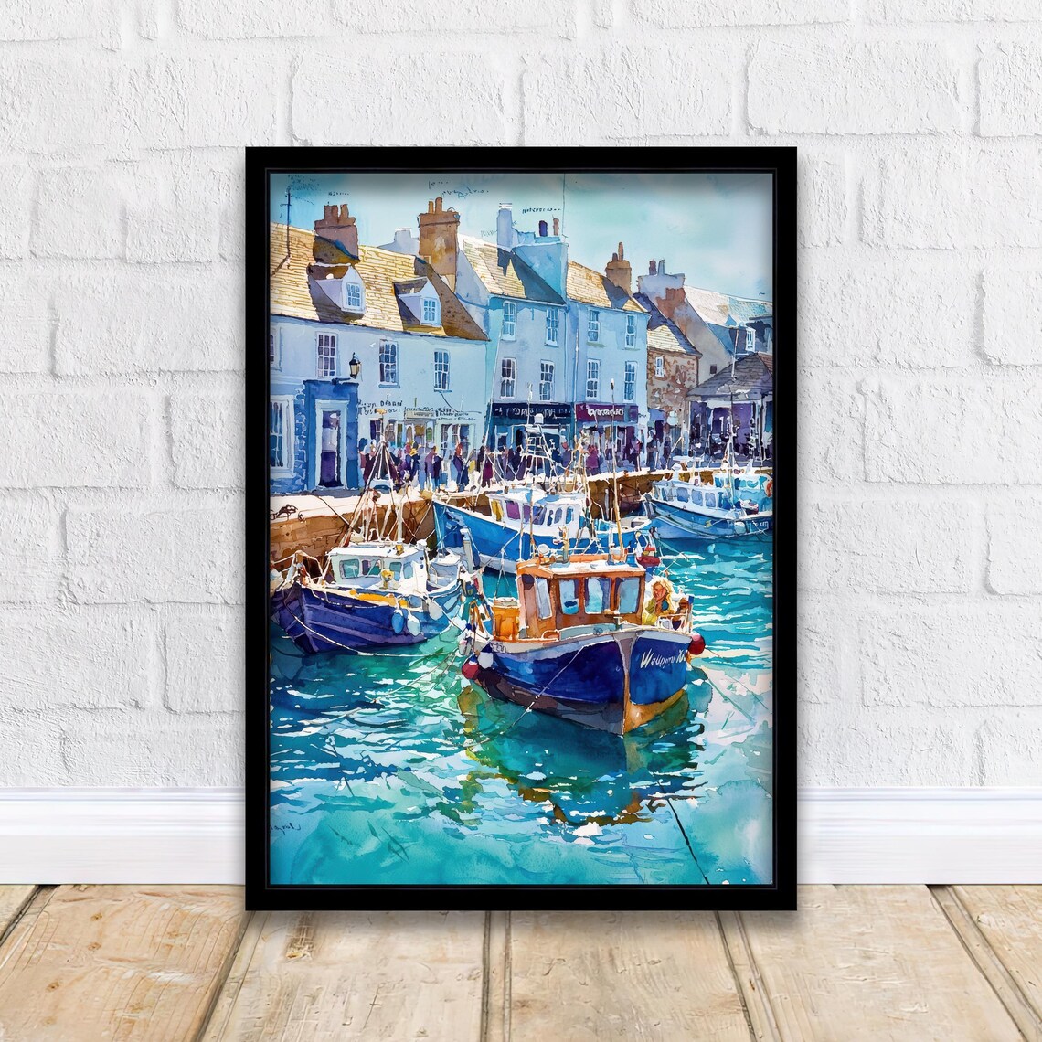 Weymouth Harbour Watercolor Boats Waterfront Dorset Coast Poster