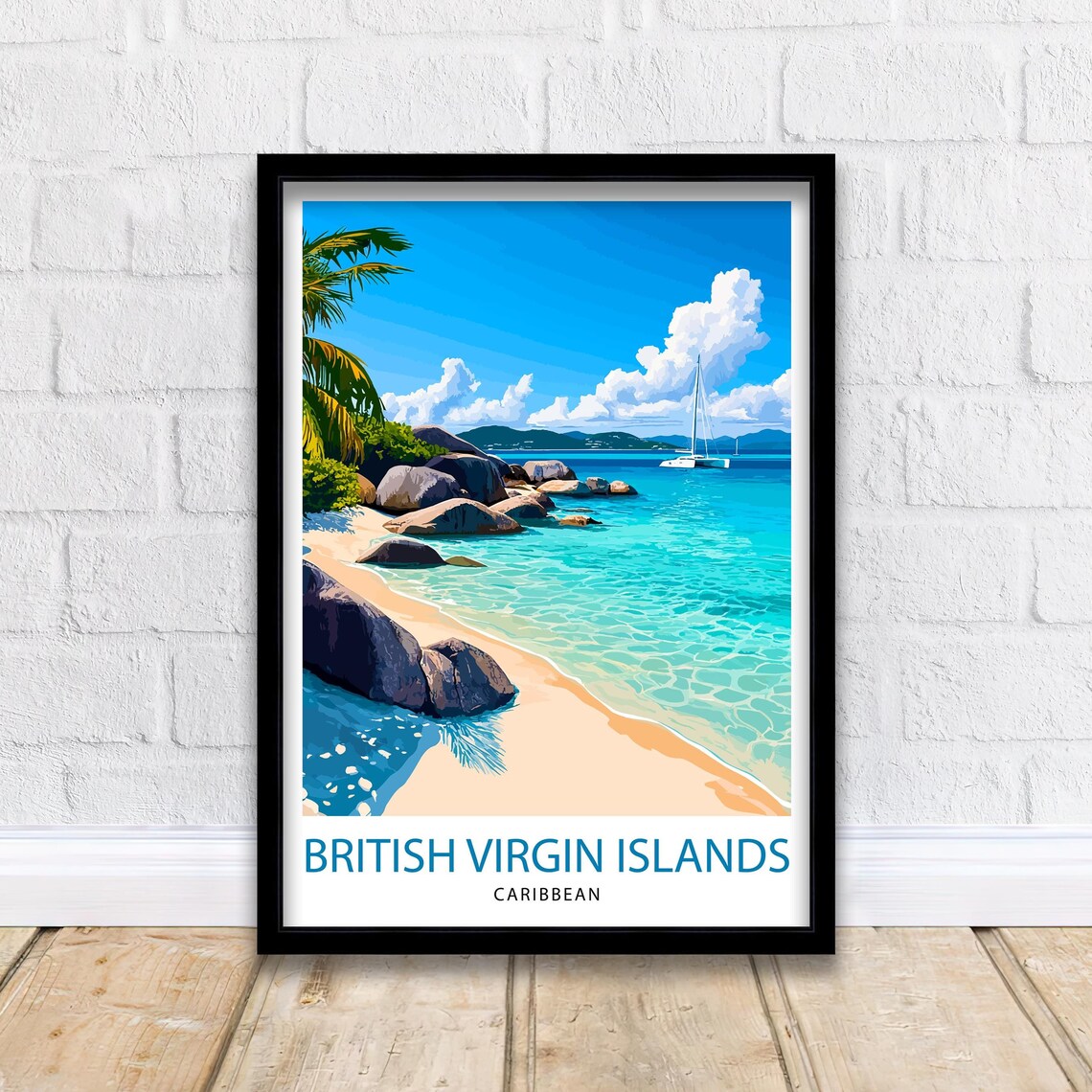 British Virgin Islands Travel Poster, Tropical Landscape