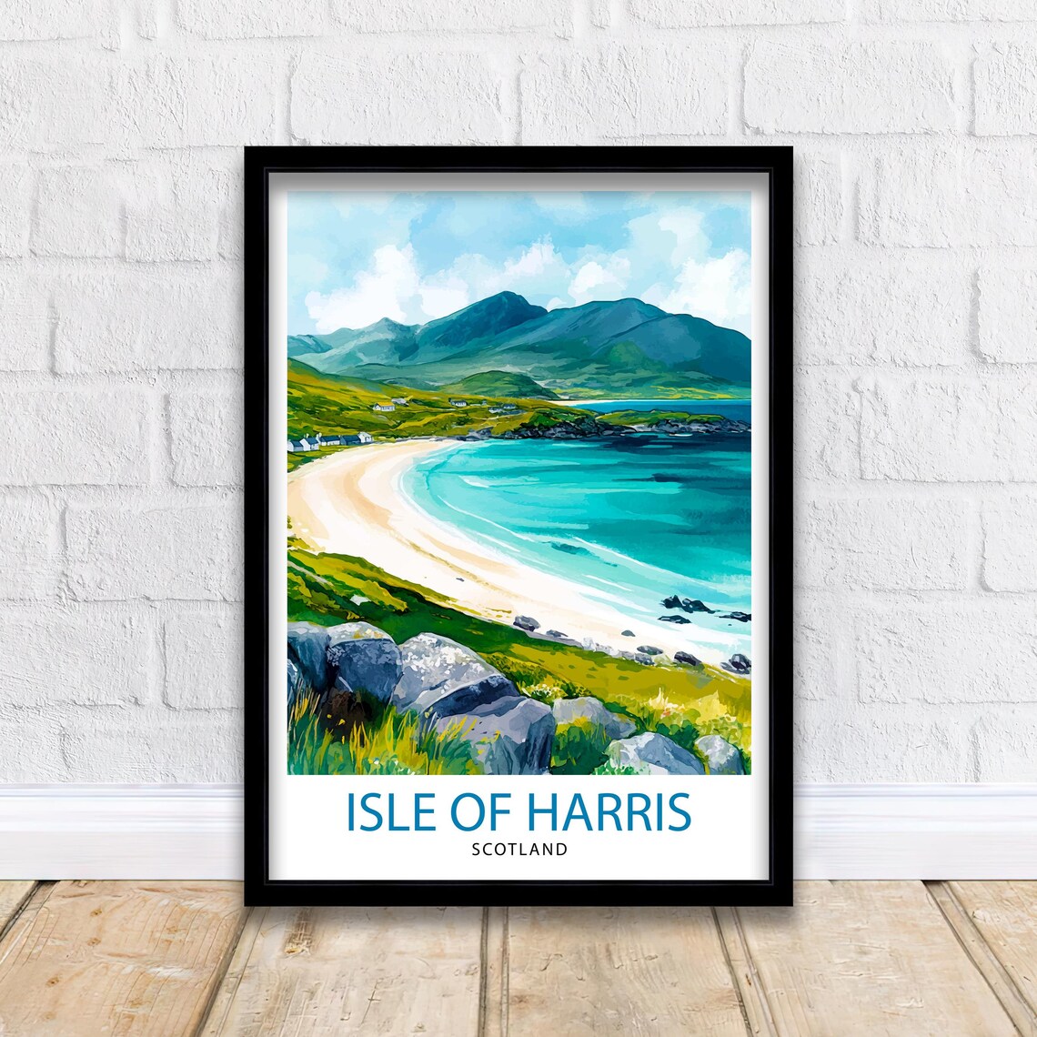 Isle of Harris Travel Poster, Scottish Island Landscape