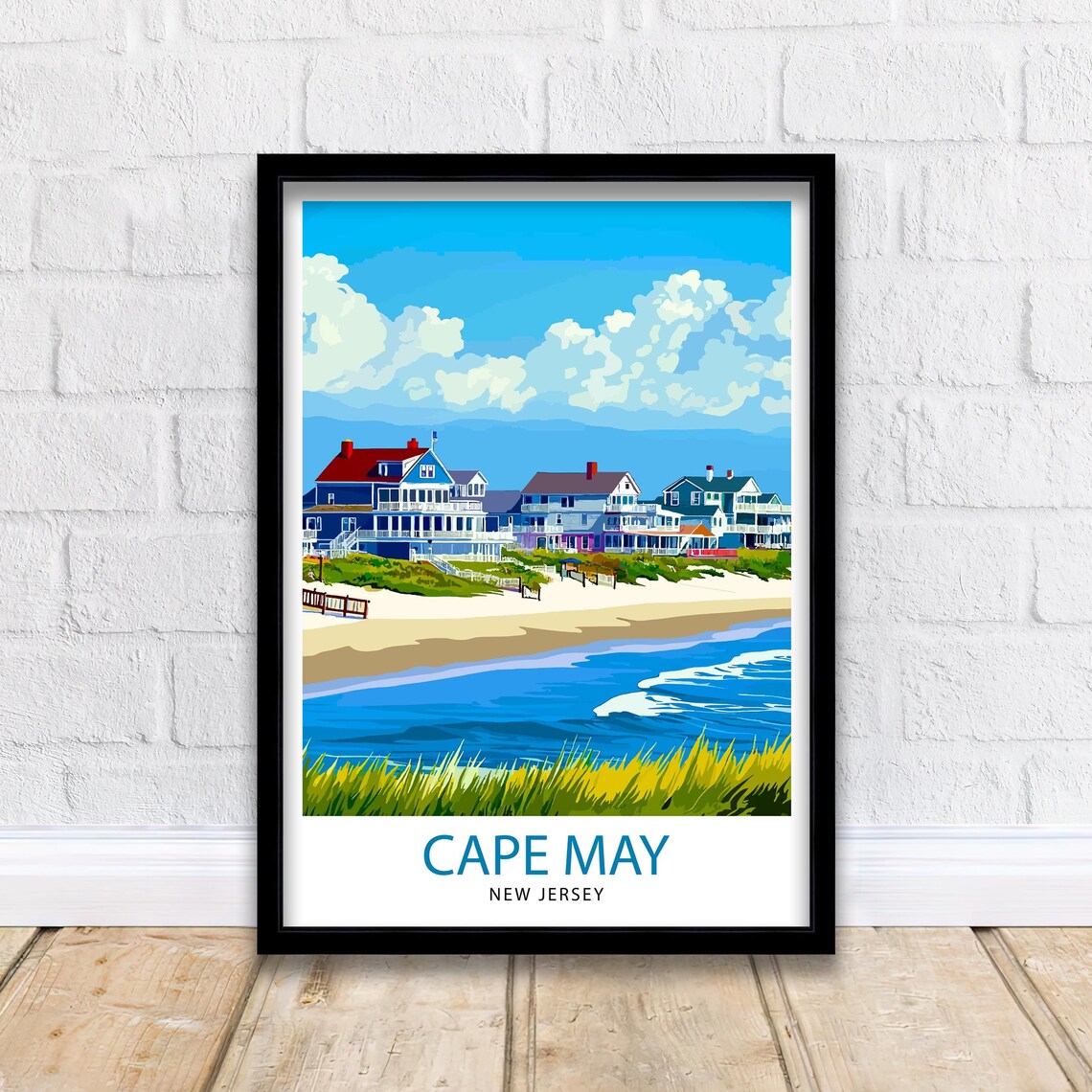 Cape May New Jersey Beach Victorian Houses Seaside Travel Poster