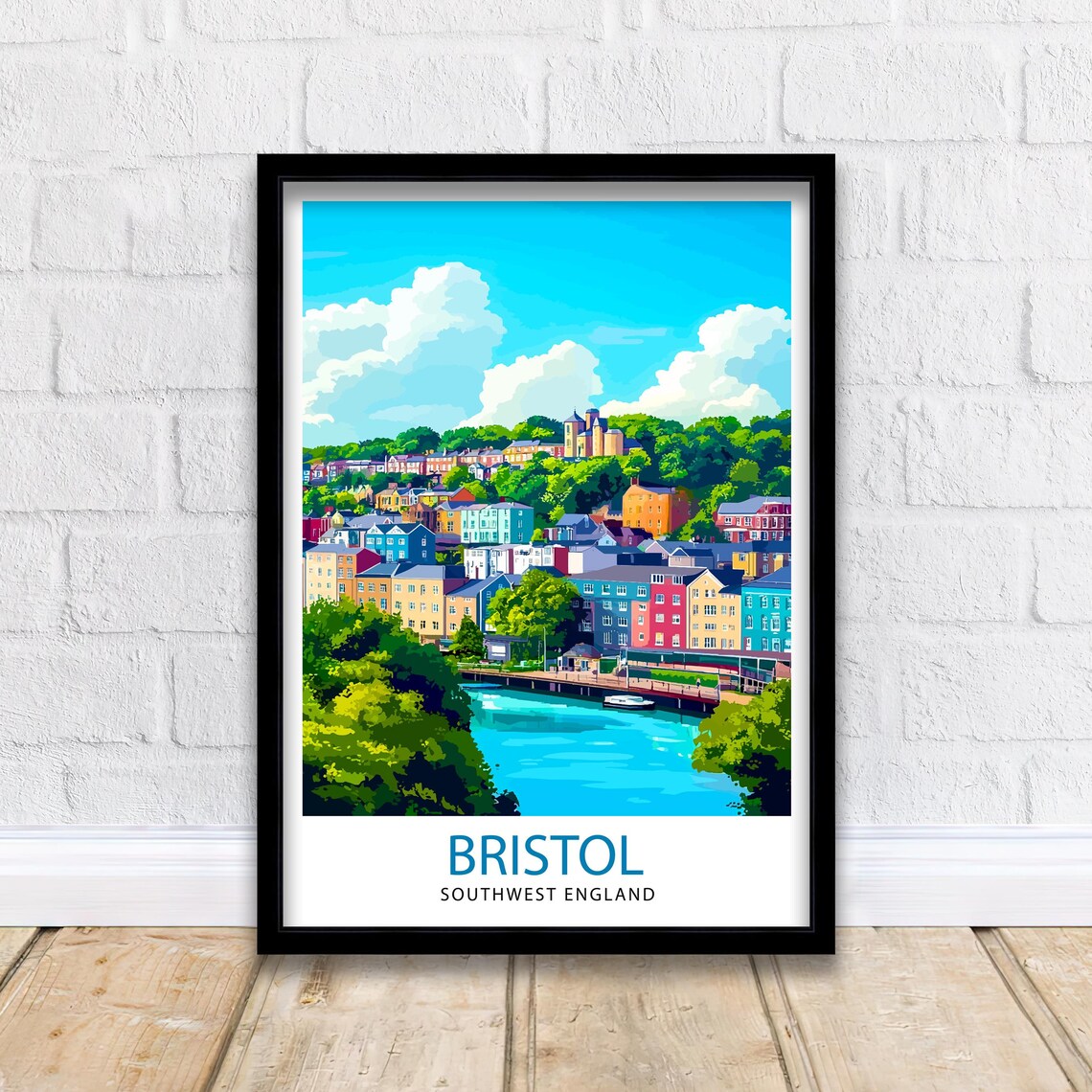 Bristol Southwest England Colorful Harborside Cityscape Poster