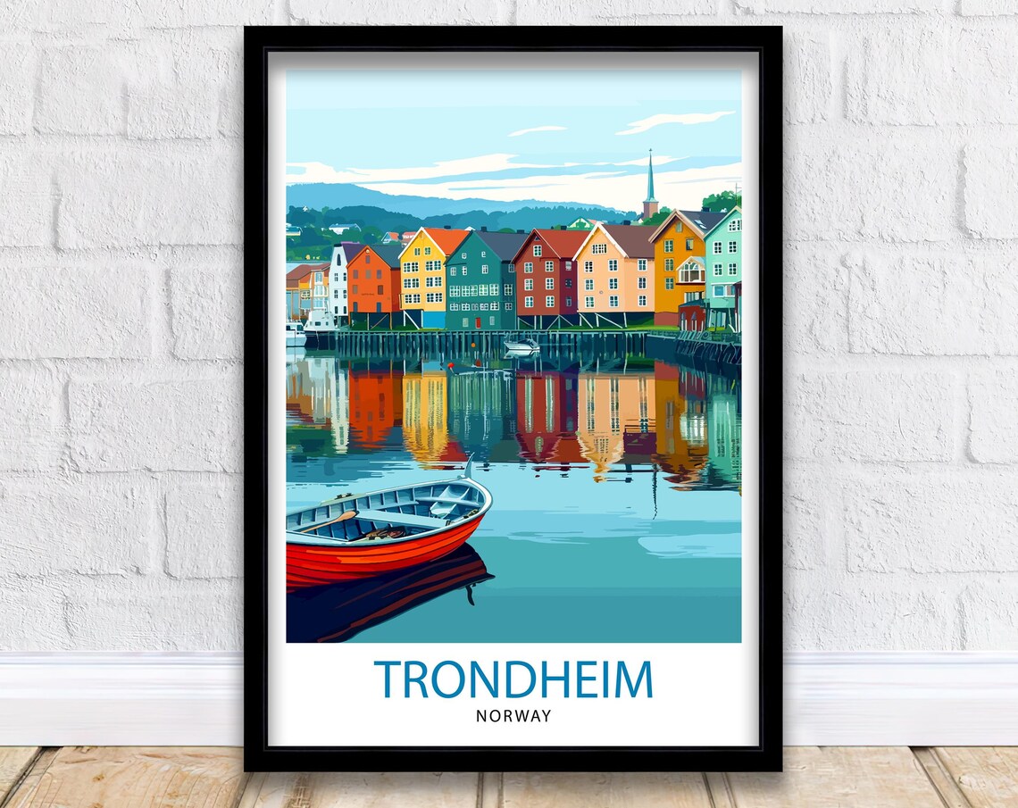 Trondheim Norway Wharf Houses Harbor Reflection Scene Poster