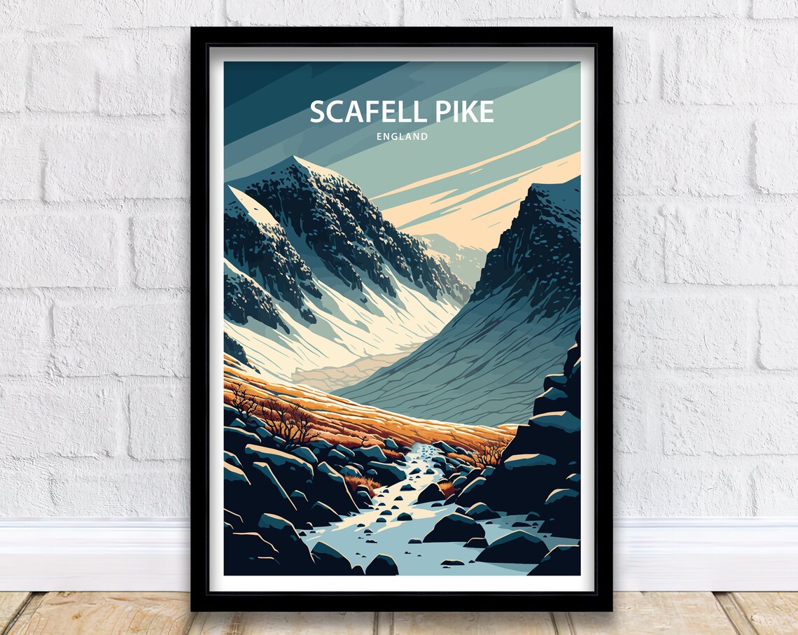 Scafell Pike England Moody Snowy Mountain Pass Rocky Trail Poster