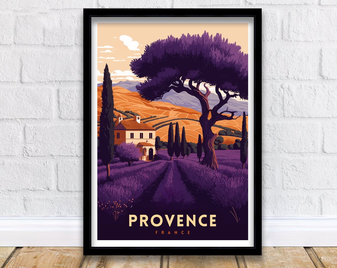 Provence France Lavender Fields Farmhouse Vintage Travel Poster