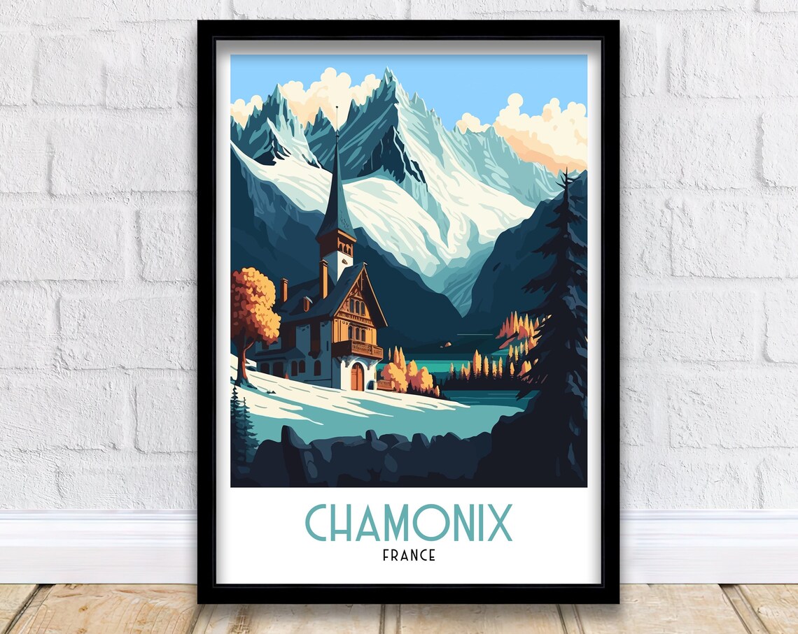 Chamonix Ski Travel Poster, France Travel Art Print
