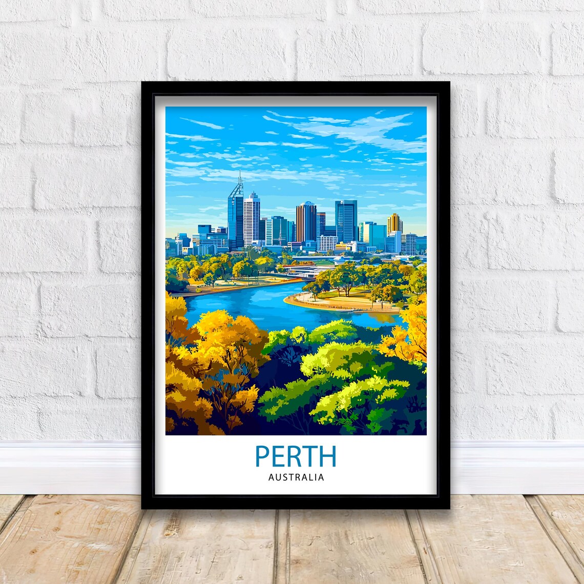 Perth Australia Travel Poster, Cityscape Wall Decor