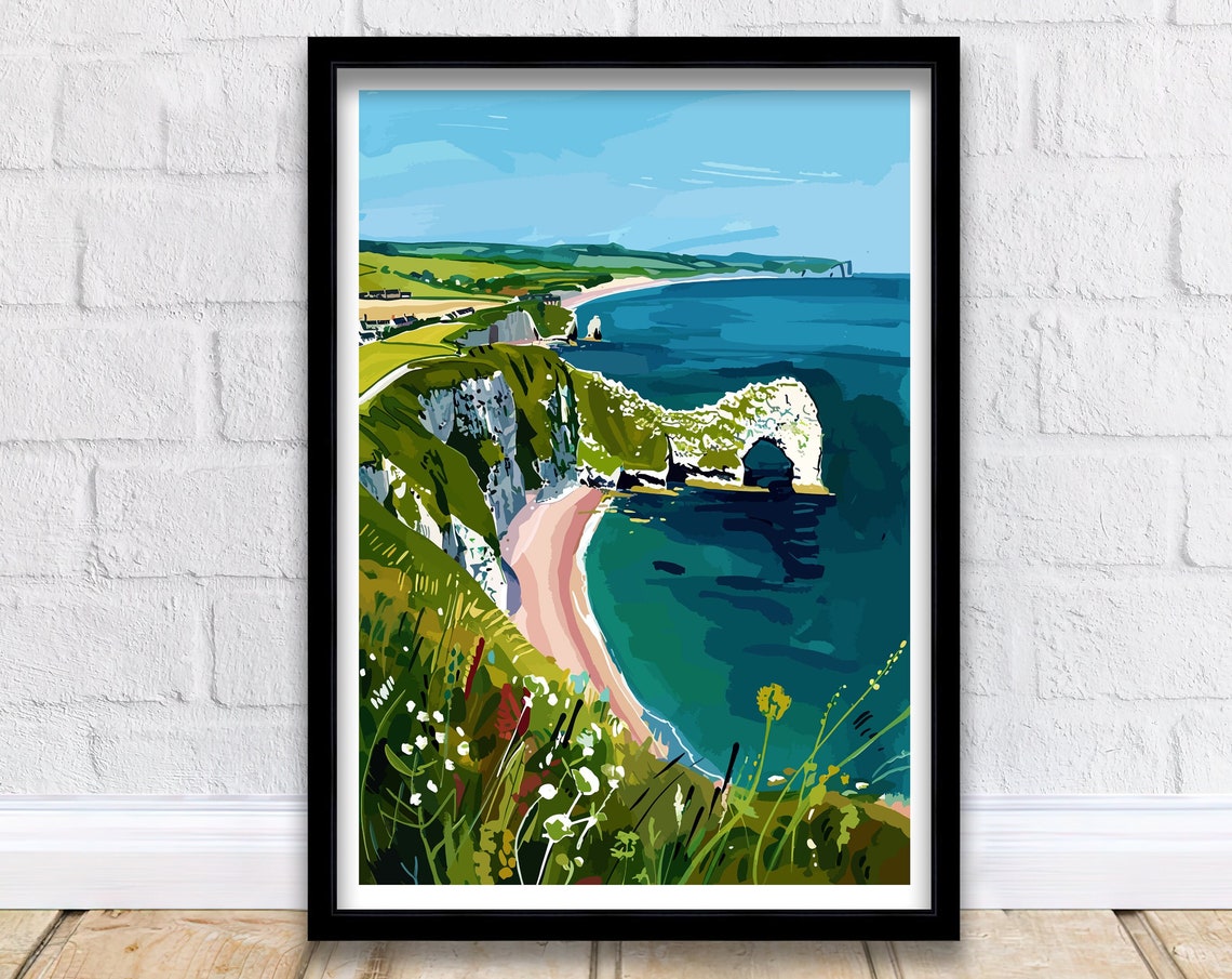 Dorset England Durdle Door Limestone Arch Cliffs Travel Poster