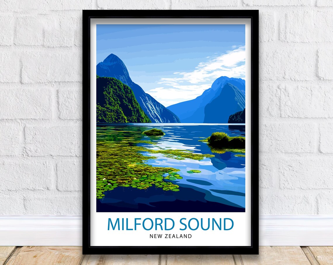 Milford Sound New Zealand Travel Poster, Home Decor