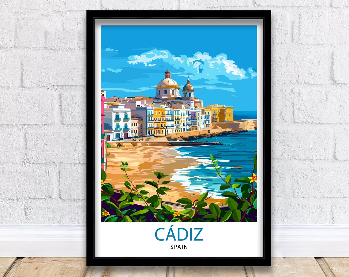 Cadiz Spain Colorful Old Town Beachfront Cathedral Travel Poster