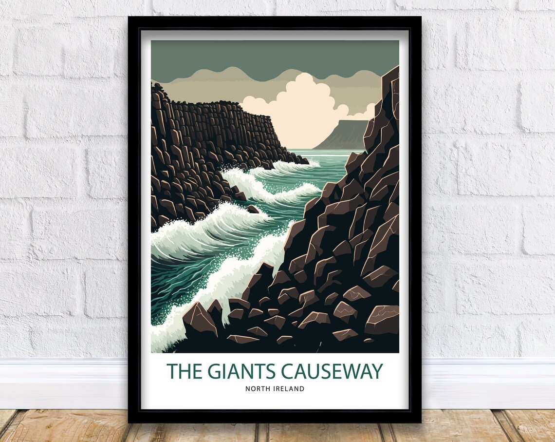 Giants Causeway North Ireland Basalt Sea Cliffs Retro Travel Poster