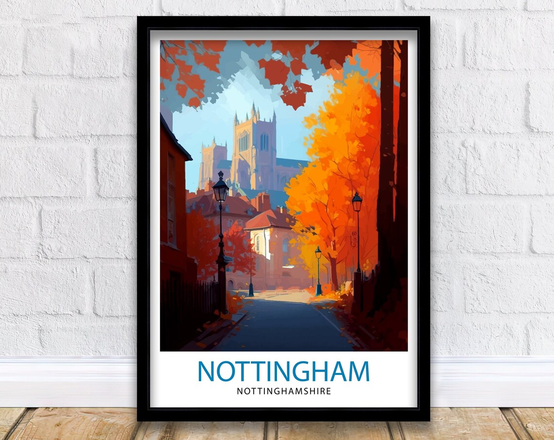 Nottingham Nottinghamshire Travel Poster, UK Place Print