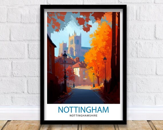 Nottingham Nottinghamshire Travel Poster, UK Place Print