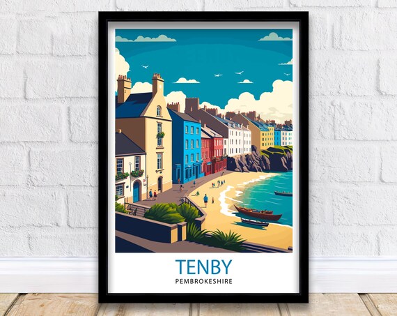 Tenby Wales Travel Poster, Welsh Wall Decor
