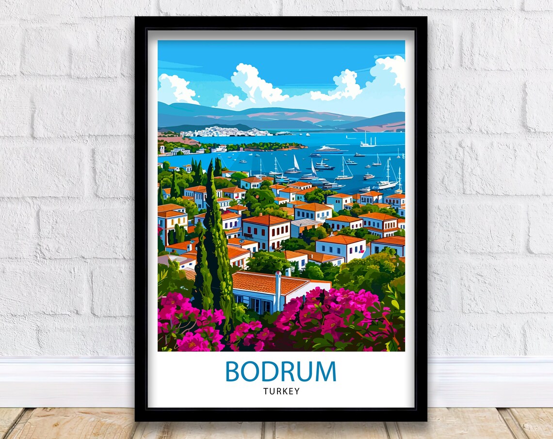 Bodrum Turkey Aegean Harbor Yacht Marina Vintage Travel Poster