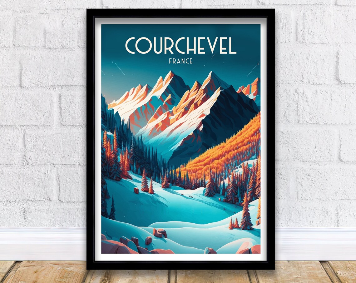 Courchevel Travel Poster, French Alps Skiing