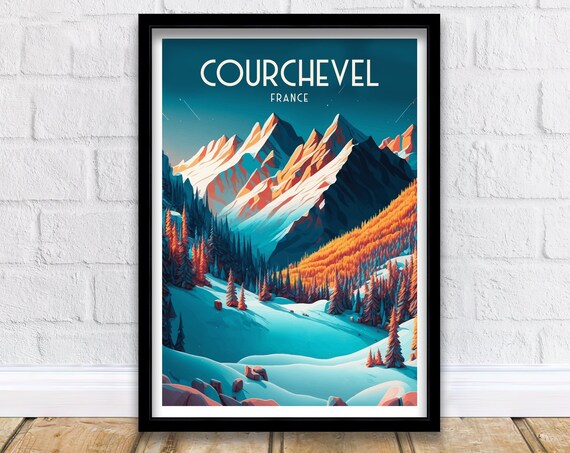 Courchevel Travel Poster, French Alps Skiing