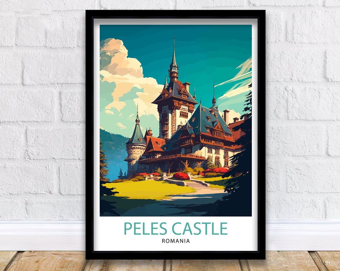 Peles Castle Romania Fairytale Chateau Mountain Travel Poster