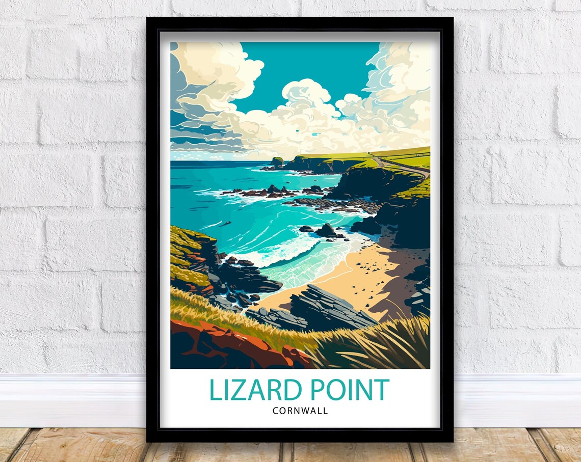 Lizard Point Cornwall Travel Poster, Home Living Decor