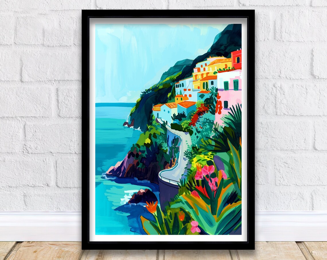 Amalfi Coast Italy Colorful Cliffside Village Coastal Travel Poster