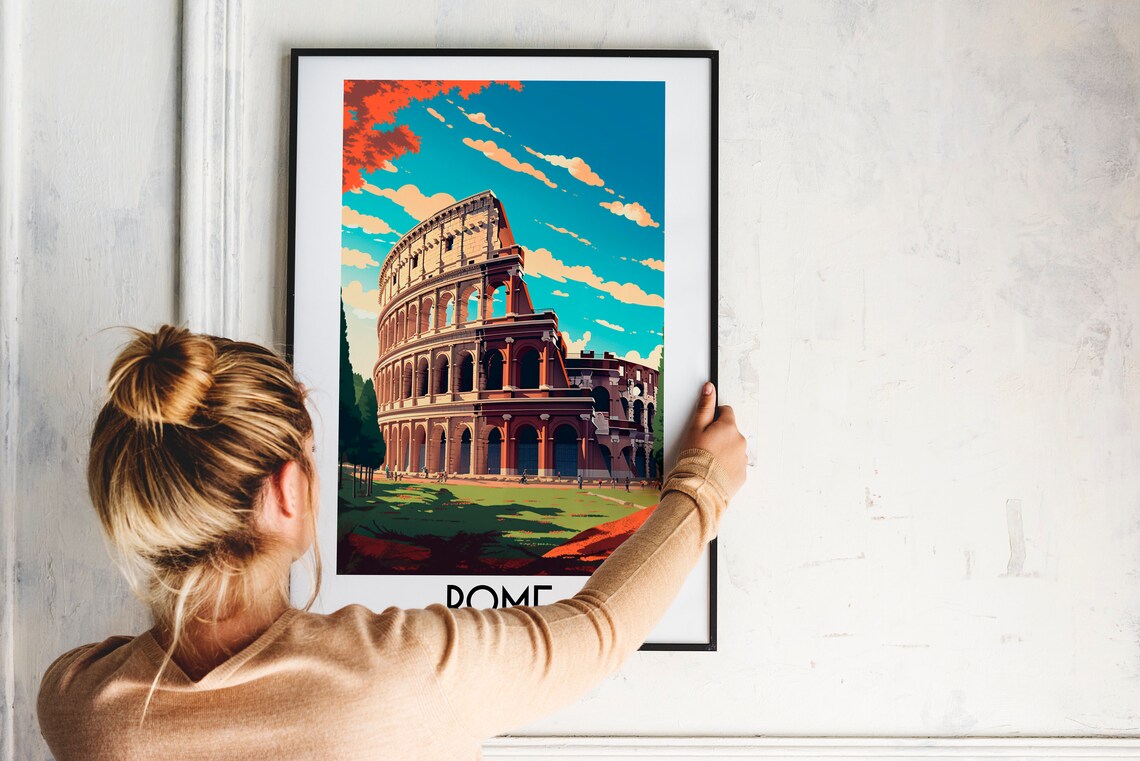 Rome Travel Poster, Italy Colosseum Painting - Image 2