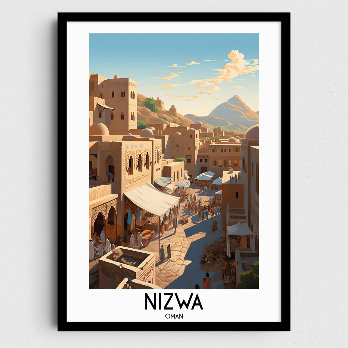 Nizwa Travel Poster, Oman Middle East Home Decor