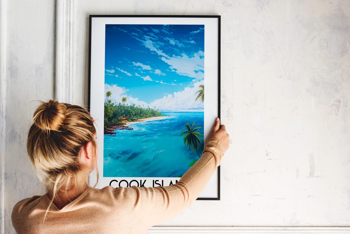 Cook Islands Polynesia Tropical Bay Palm Trees Travel Poster - Image 2