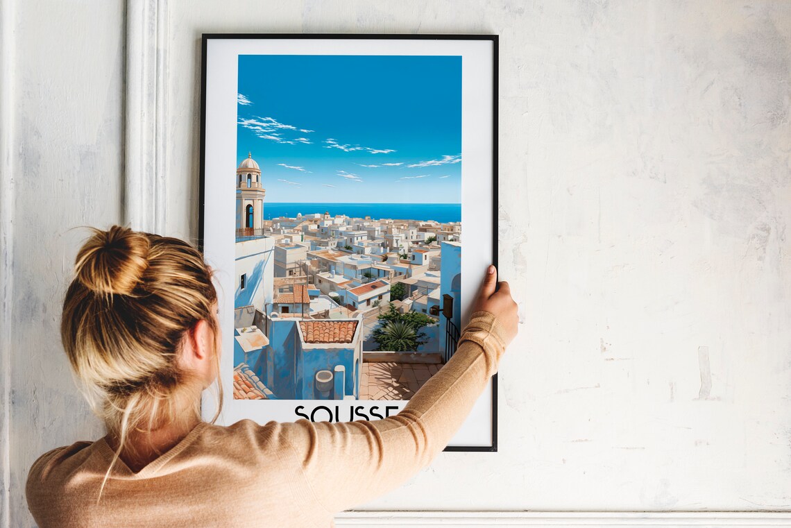 Sousse Whitewashed Medina Rooftops Sparkling Sea Tunisia Travel Poster - Image 2