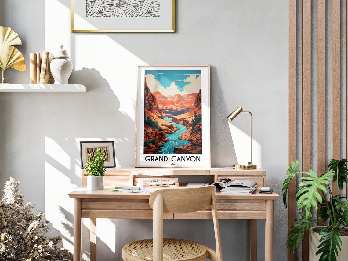 Grand Canyon USA Colorado River Red Rock Cliffs Canyon Travel Poster - Image 3