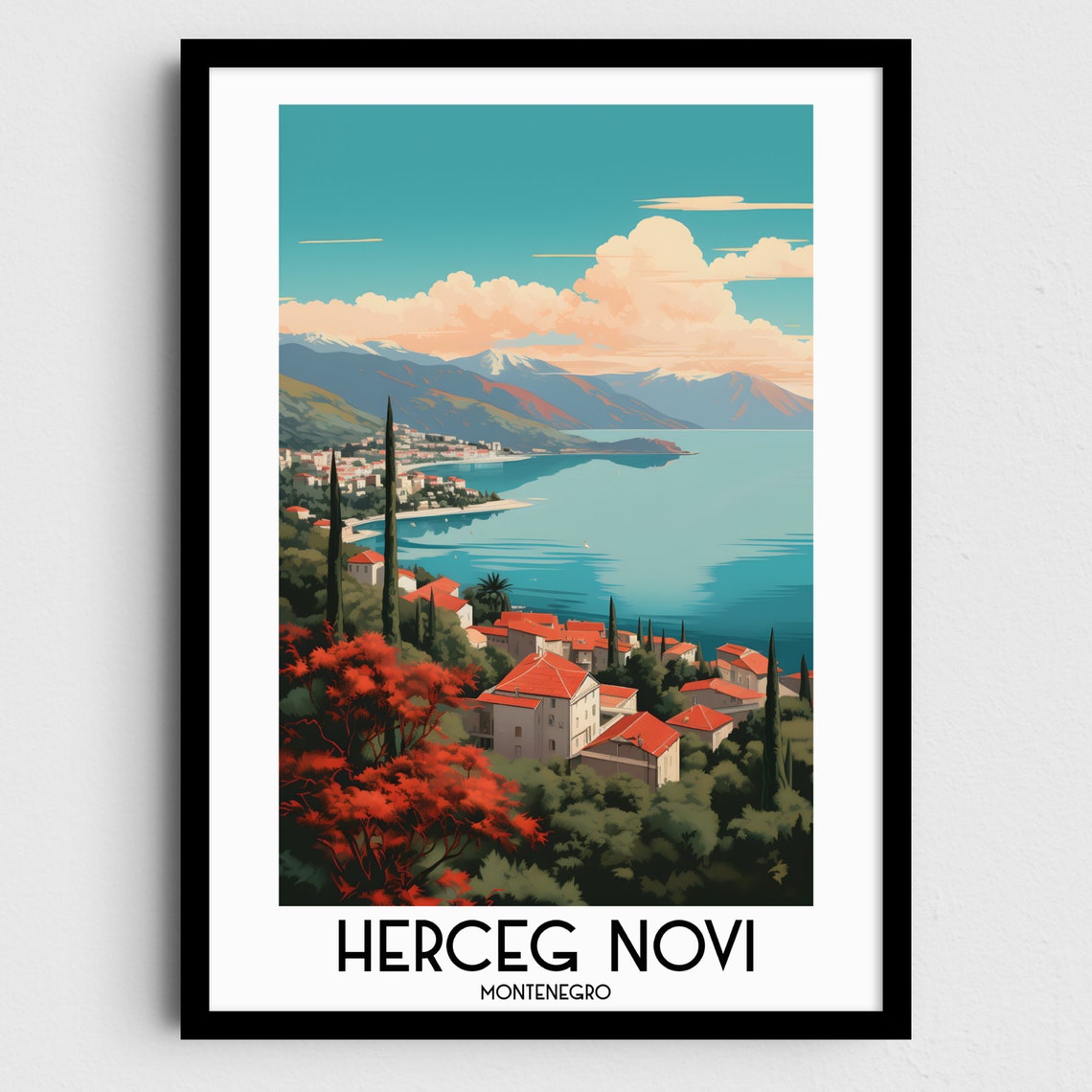 Herceg Novi Montenegro Bay Red Roofs Cypress Bay Coast Poster