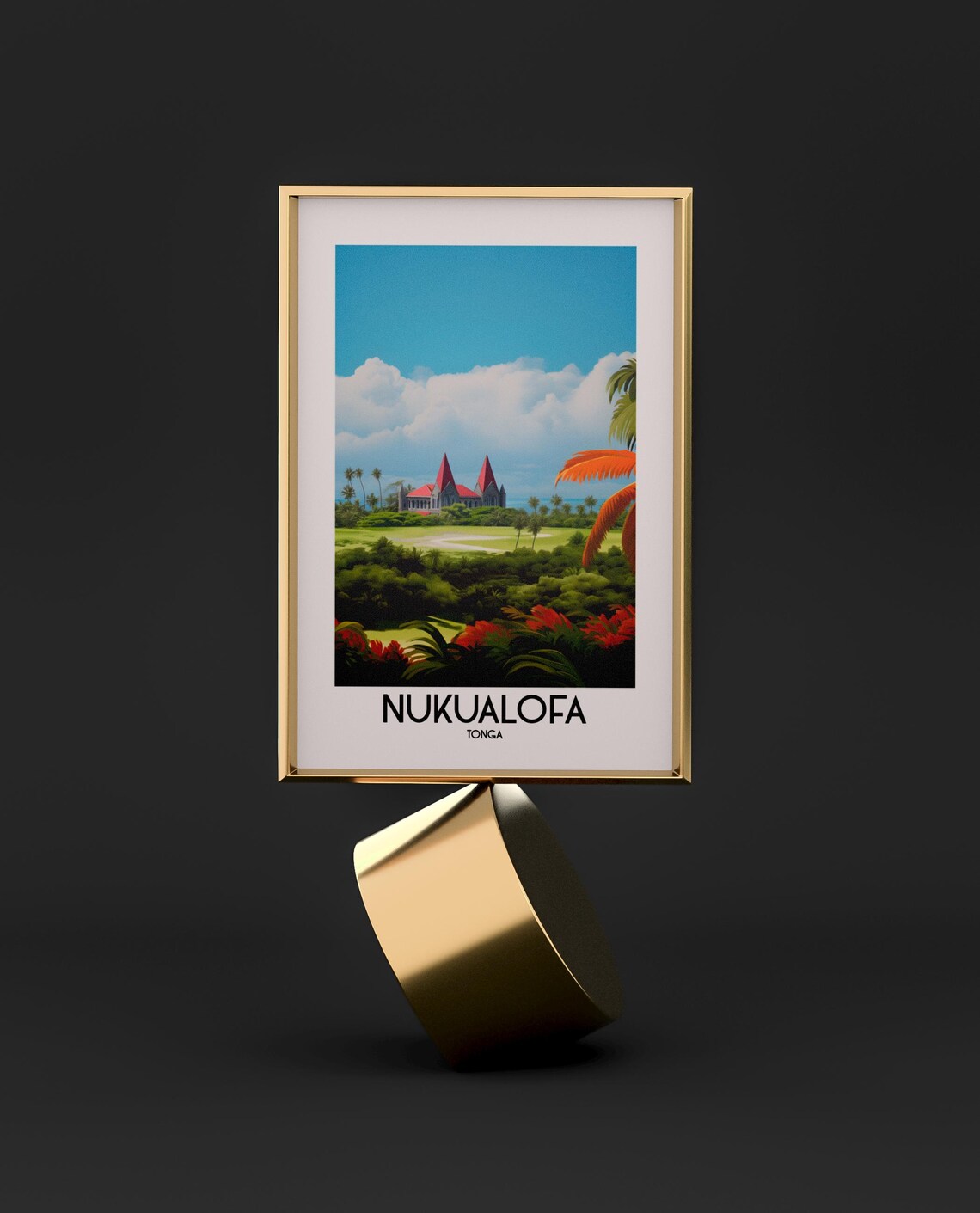 Nuku'alofa Tonga Twin Spire Church Palms Tropical Island Travel Poster - Image 3