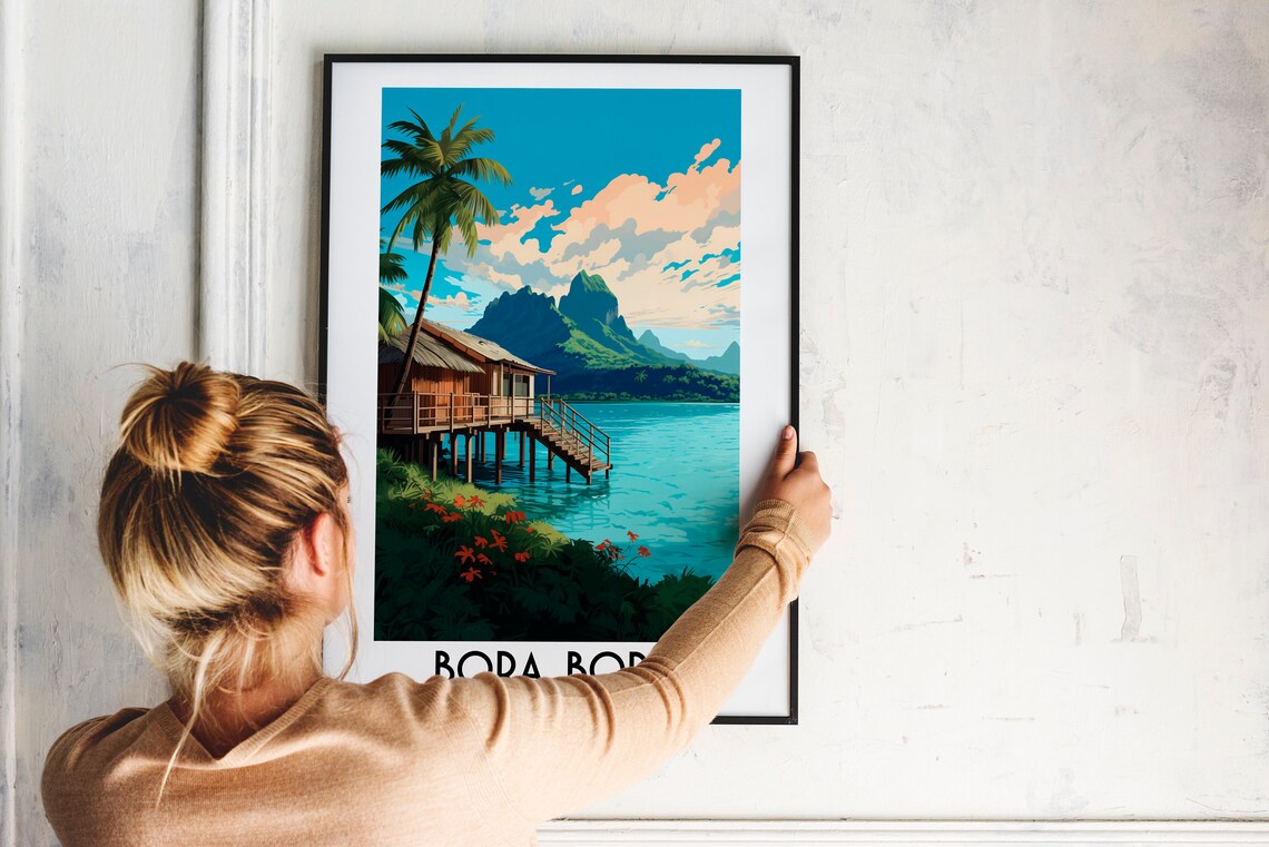 Bora Bora French Polynesia Overwater Bungalow Vintage Travel Poster - Image 2
