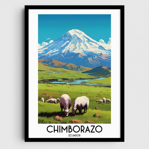 Chimborazo Ecuador Snow Volcano Sheep Valley Green Travel Poster