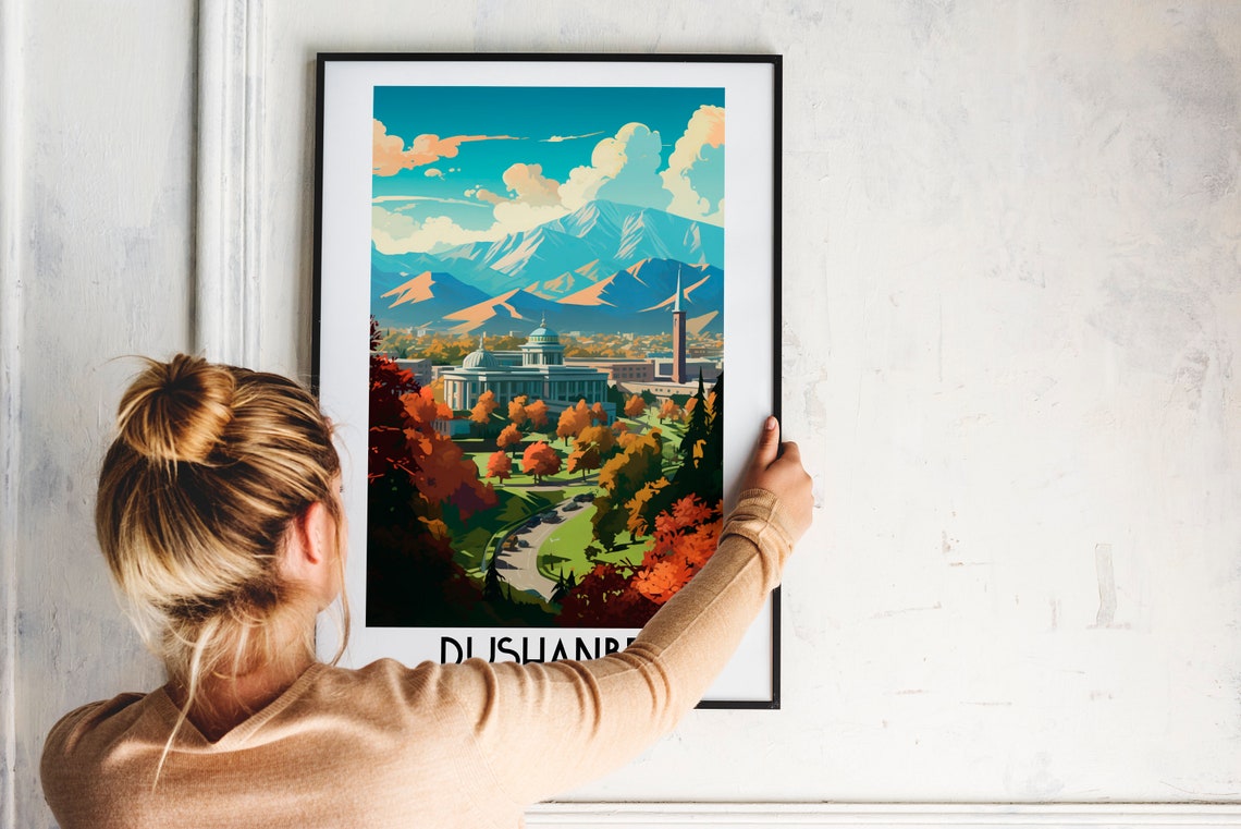 Dushanbe Tajikistan Autumn Park Domed Hall Mountain View Travel Poster - Image 2