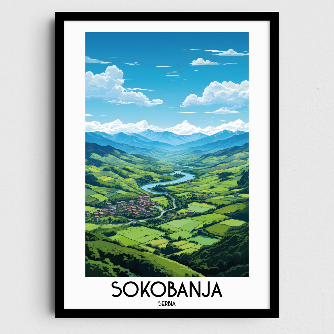 Sokobanja Green Valley River Village Balkan Serbia Travel Poster