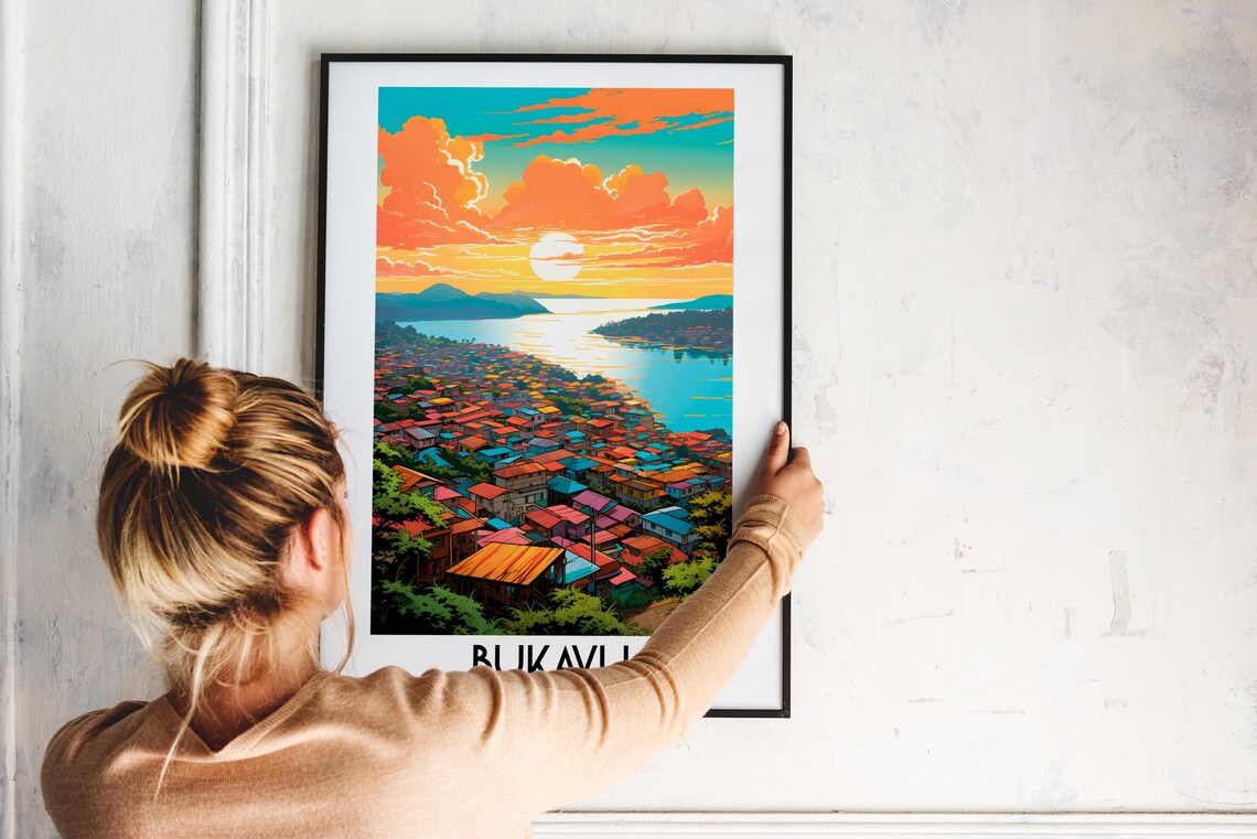 Bukavu Congo Lake Kivu Golden Sunset City Vintage Travel Poster - Image 2