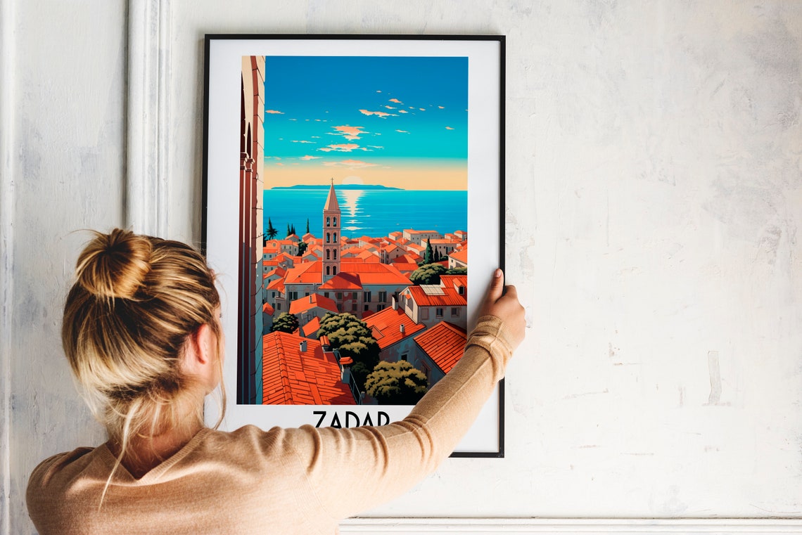 Zadar Croatia Red Rooftops Bell Tower Seaside Vintage Travel Poster - Image 2