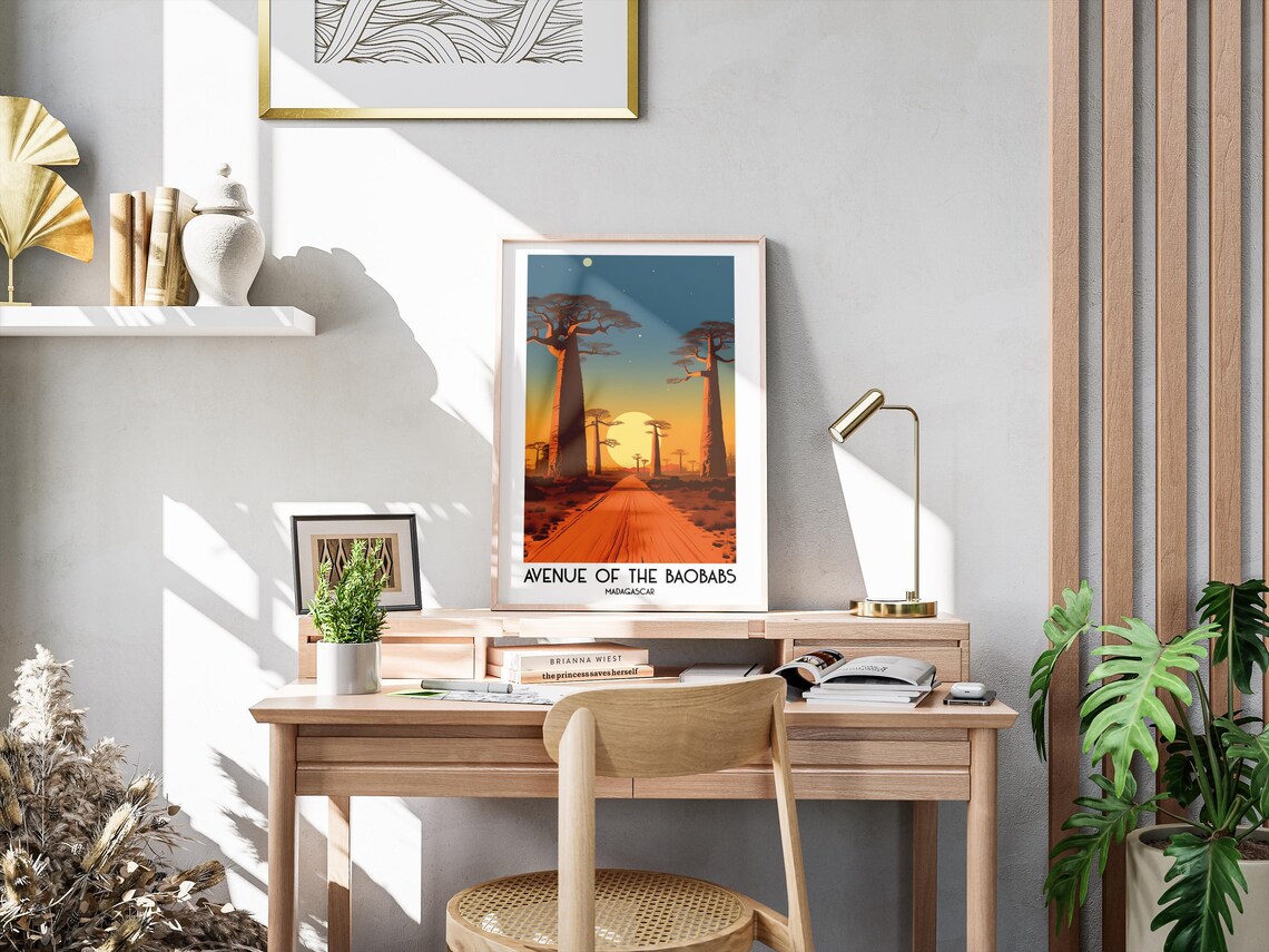 Avenue of the Baobabs Madagascar Baobab Trees Sunset Travel Art Poster - Image 3