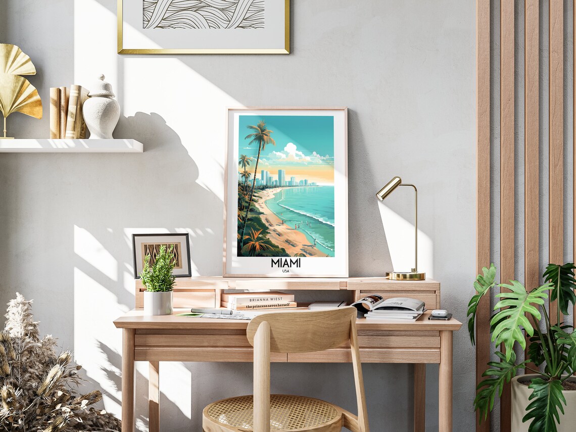 Miami USA Bright Sunny Palm Beach City Skyline Travel Art Poster - Image 3