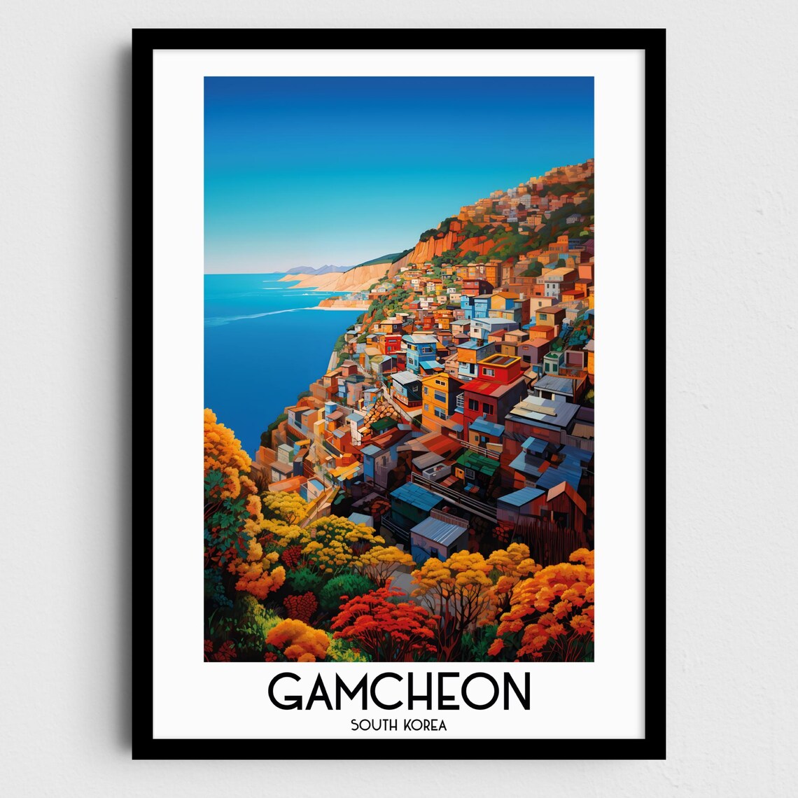 Gamcheon South Korea Colorful Hillside Village Sea Travel Poster