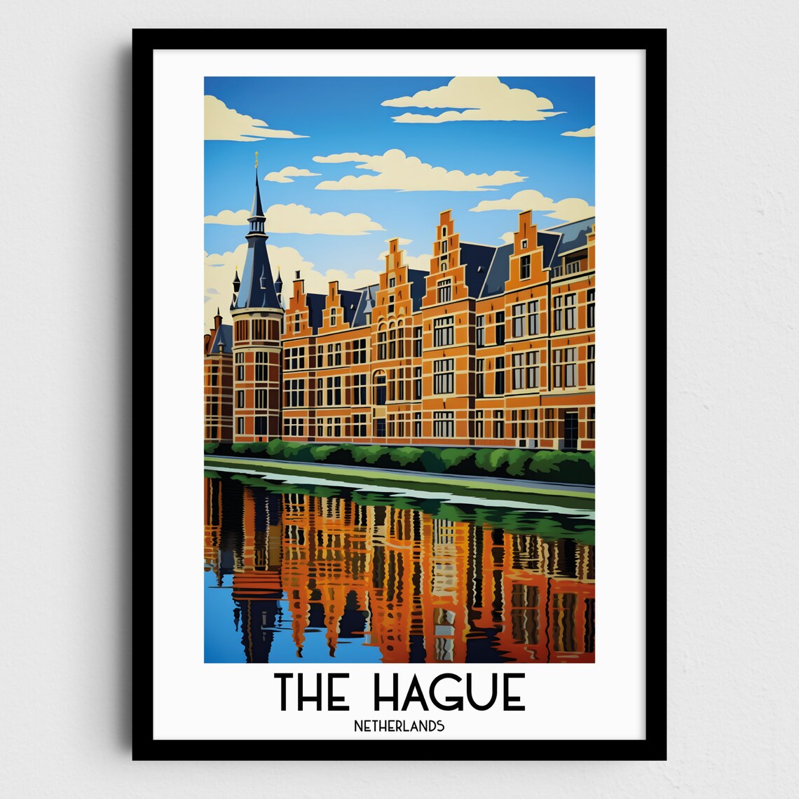 The Hague Historic Canal Houses Vintage Netherlands Travel Poster