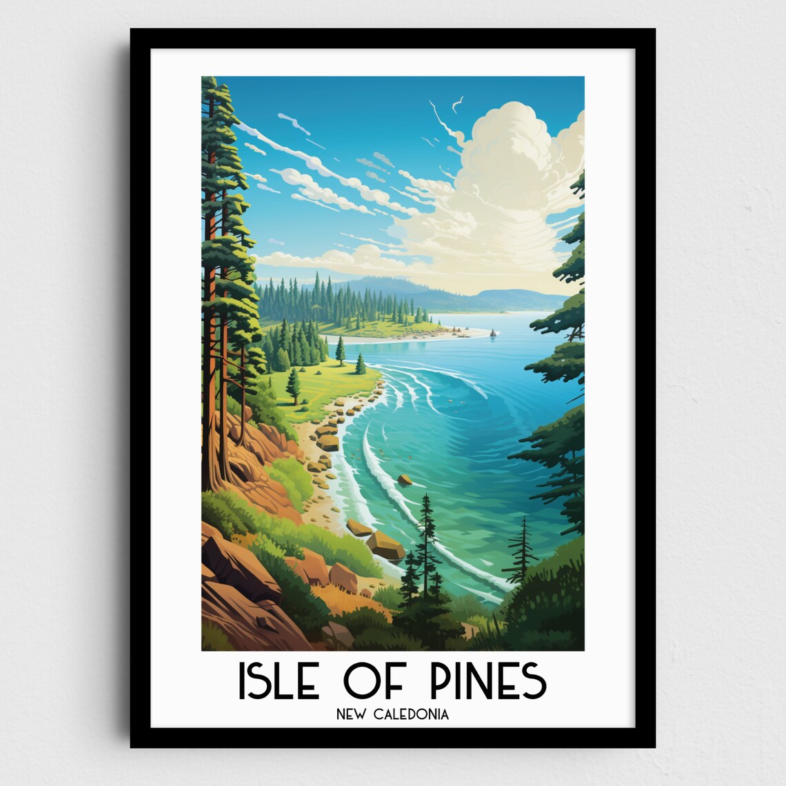 Isle of Pines New Caledonia Turquoise Bay Retro Travel Art Poster