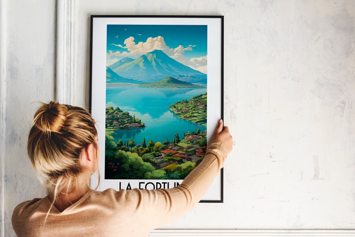 La Fortuna Costa Rica Volcano Blue Lake Hills Serene Travel Poster - Image 2