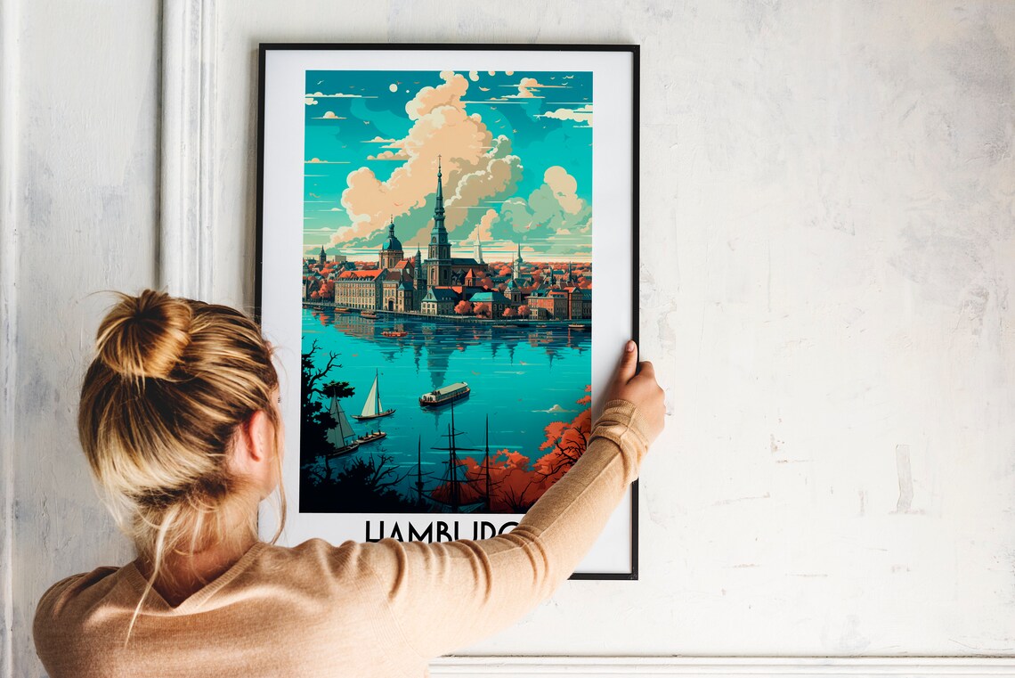 Hamburg Travel Poster, Germany Europe Home Decor - Image 2
