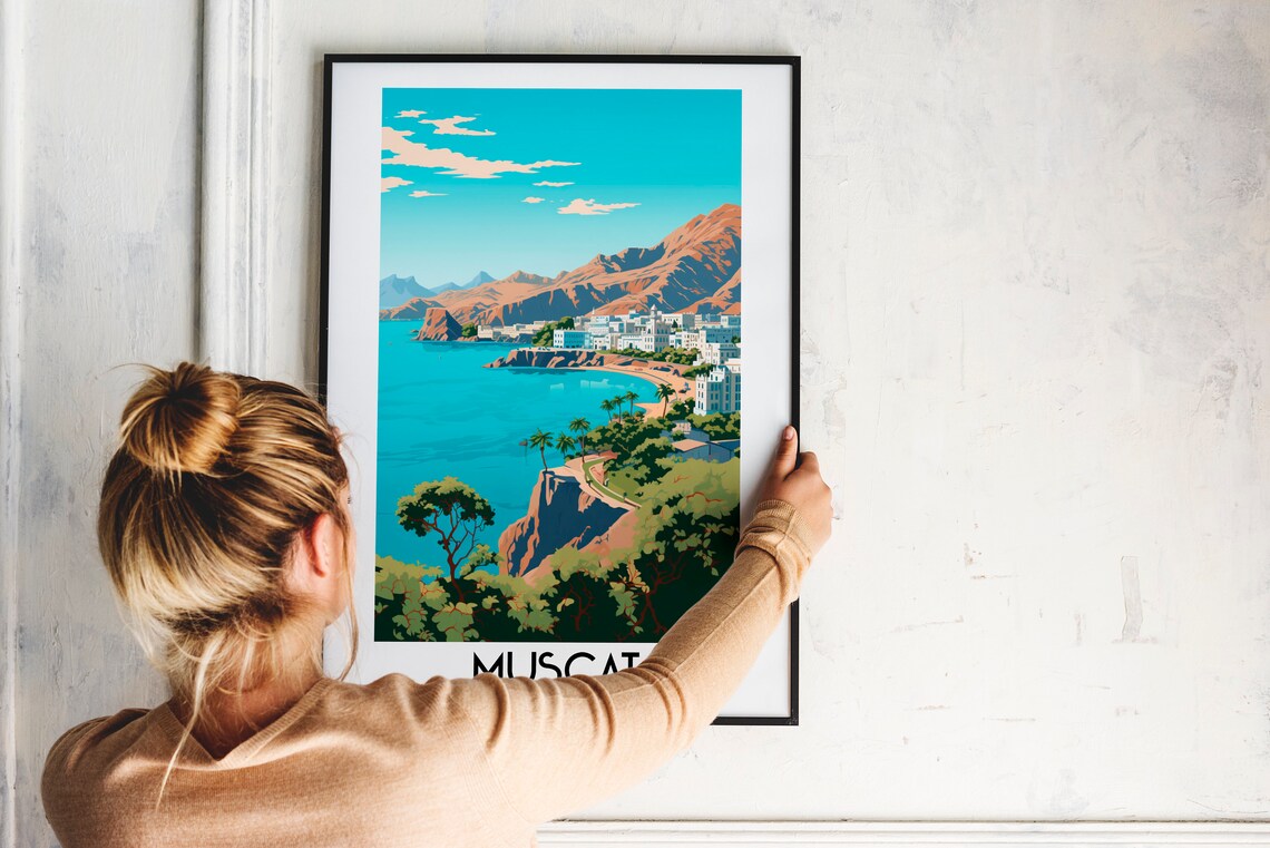 Muscat Oman Turquoise Bay White City Desert Mountains Travel Poster - Image 2