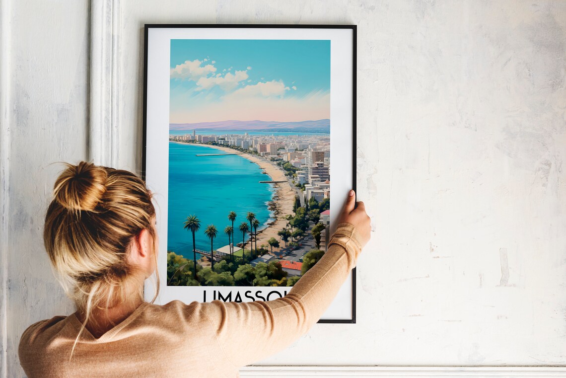 Limassol Cyprus Mediterranean Beach Coastline Palm Trees Poster - Image 2