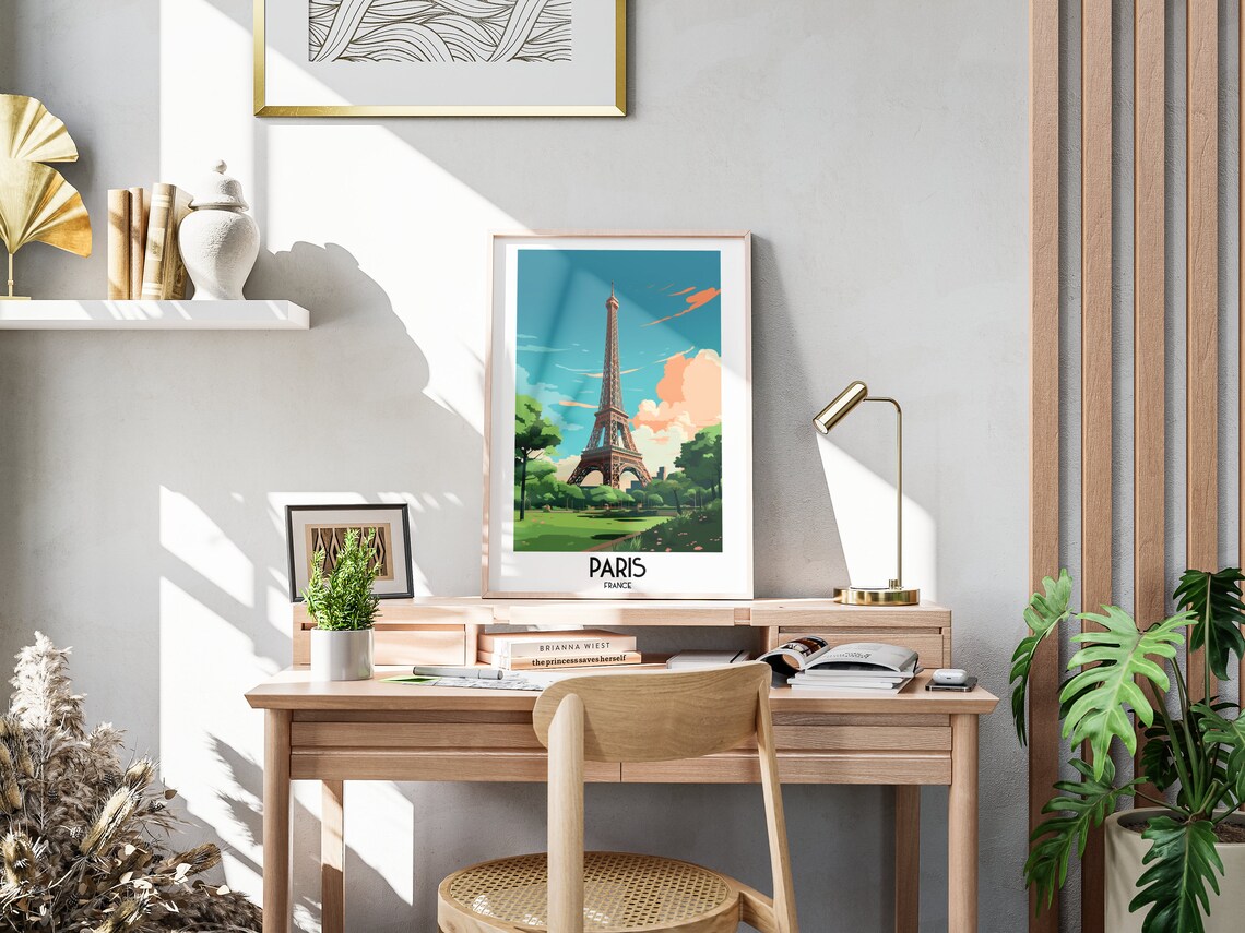 Paris France Eiffel Tower Green Park Blue Sky Travel Art Poster - Image 3