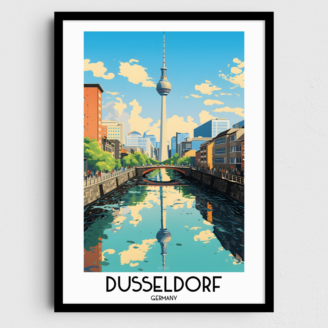 Berlin TV Tower Canal Reflection Germany Cityscape Travel Poster