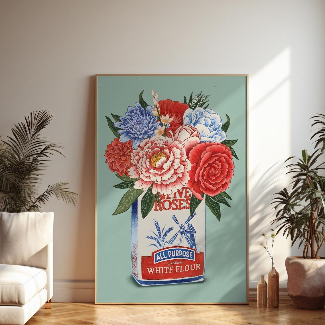 Five Roses Flour Sack Bouquet Vintage Pop Art Kitchen Floral Poster